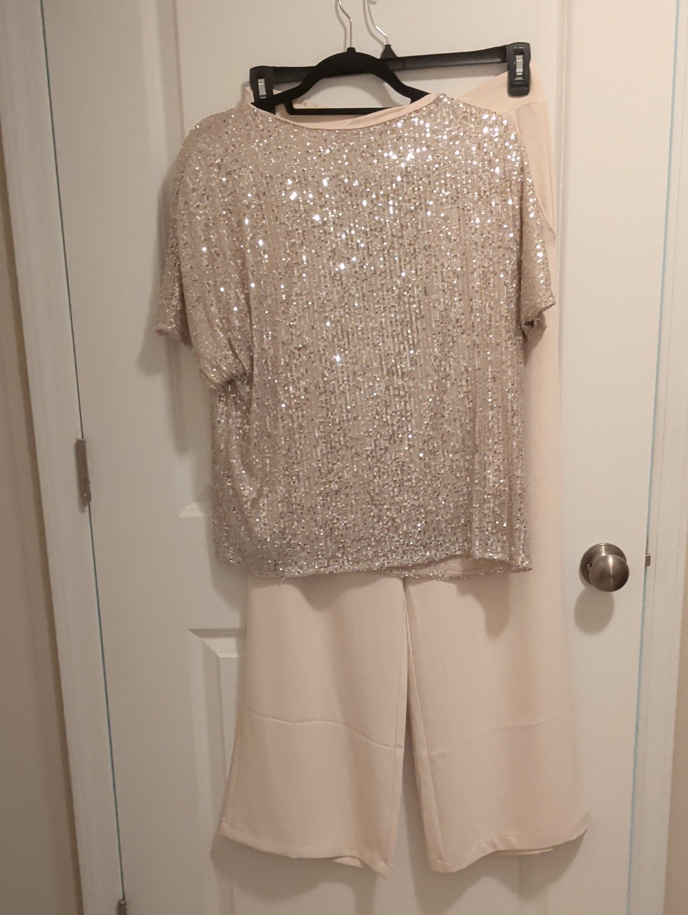 Wide Leg Dress Pants in Champagne with Sequin Top Set